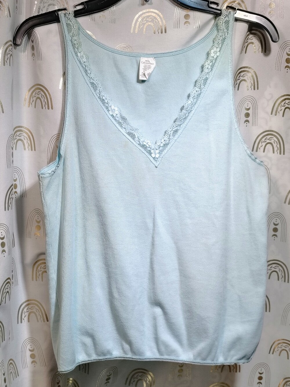 Calvin Klein Light Blue Lace-Trim Ribbed Camisole